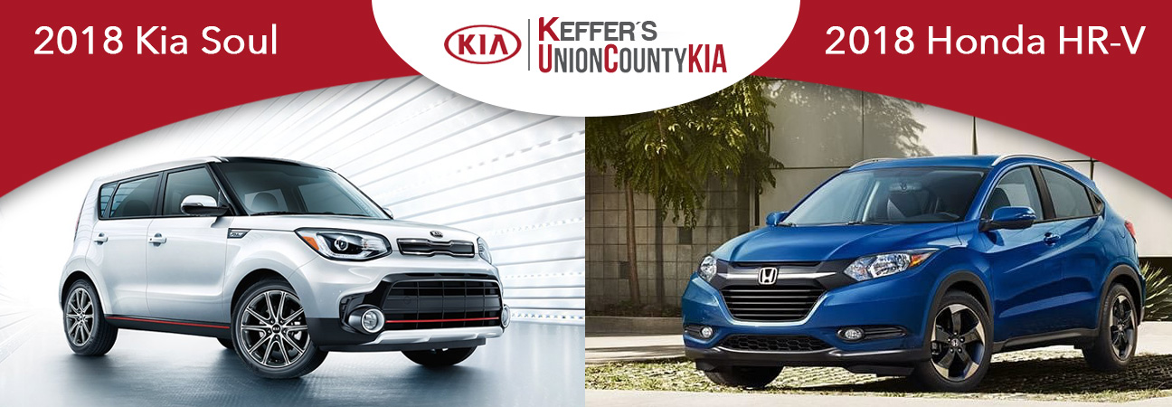 2018 Kia Soul on left; 2018 Honda HR-V on right.